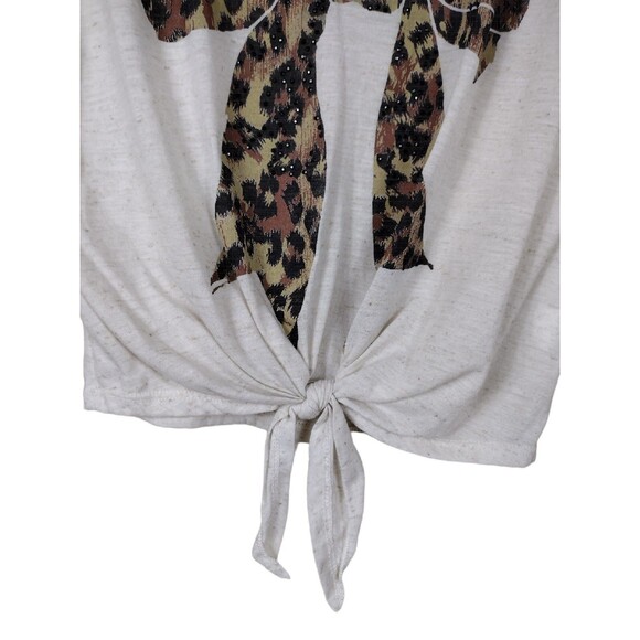 VTG Y2K Wet Seal Small Shirt Tan Brown Leopard Print Bow Knot Tie Front Beaded - Picture 4 of 6